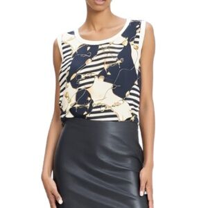 Femme de Carriere Navy and Cream striped with Gold Anchor Accents Size S